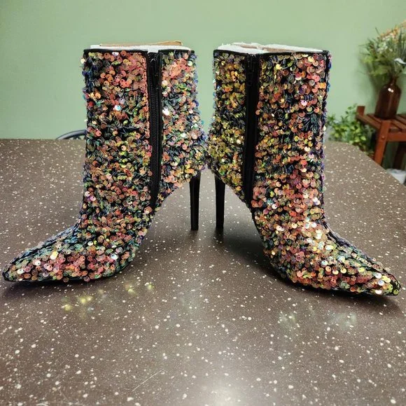 INC Reisa Gold Sequins Dress Booties NWT - Size 7.5 - Picture 2 of 7